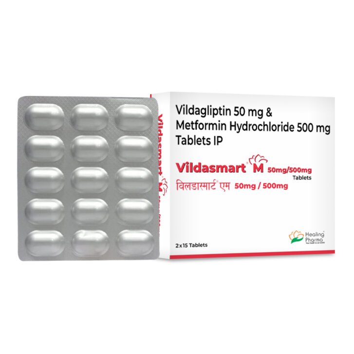Vildasmart M 50/500 – 含50毫克维达格列汀和500毫克盐酸二甲双胍的片剂